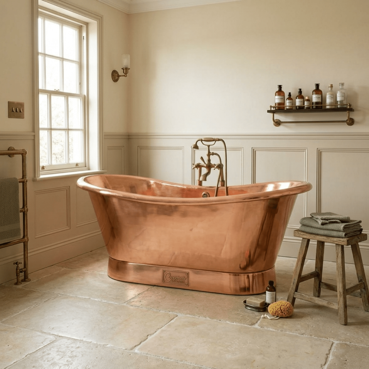 Coppersmith Creations Slanting Base Copper Bathtub Full Shining Copper Finish in Copper