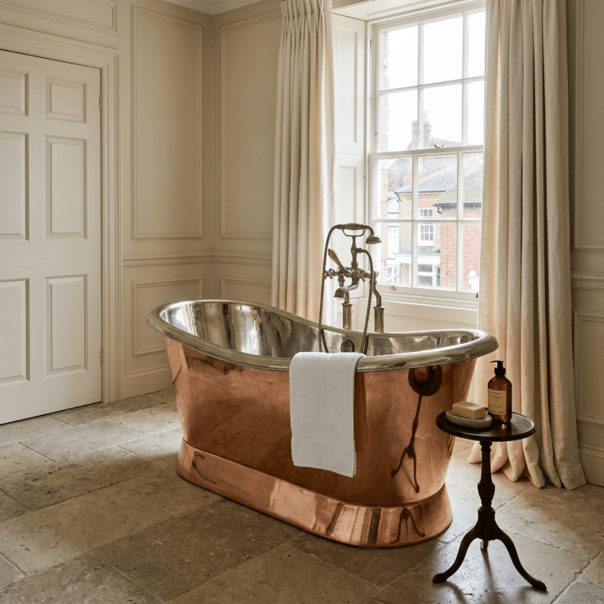 Coppersmith Creations Slanting Base Copper Bathtub Nickel Inside Copper Outside in Copper