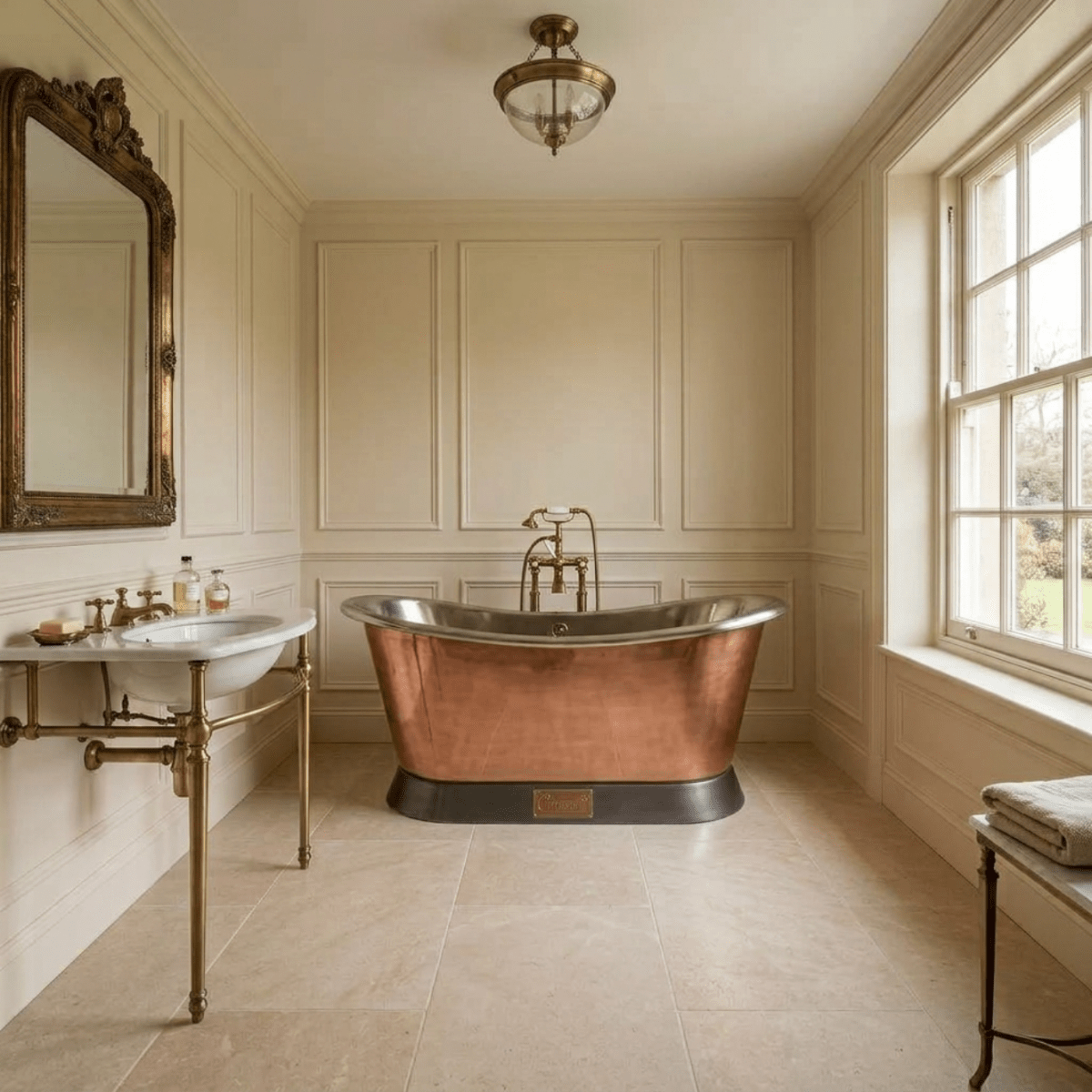 Coppersmith Creations Slanting Base Copper Bathtub Nickel Inside & on Base Copper Outside in Copper