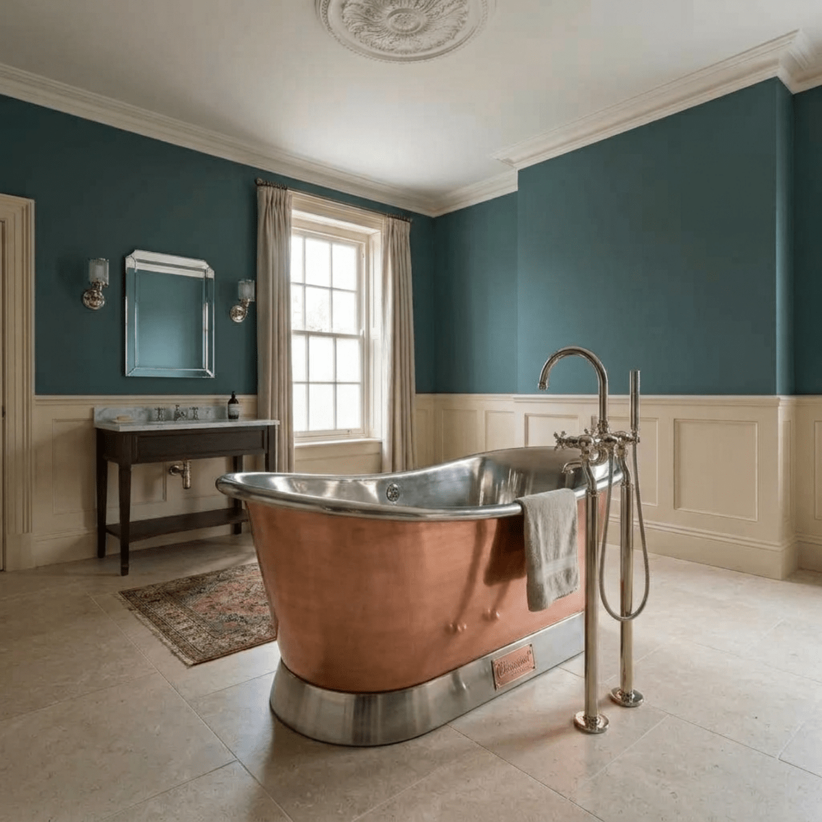 Coppersmith Creations Slanting Base Copper Bathtub Nickel Inside & on Base Copper Outside in Copper