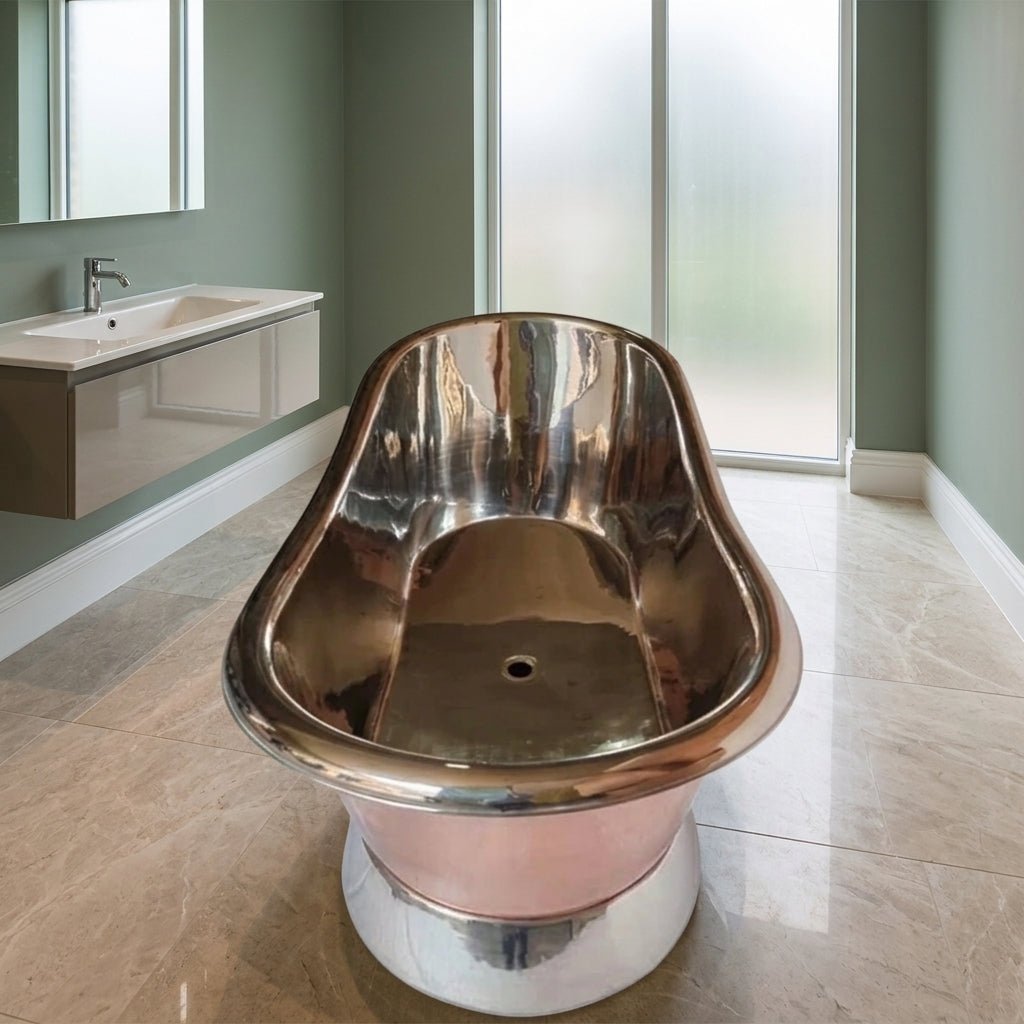 Coppersmith Creations Slanting Base Copper Bathtub Nickel Inside & on Base Copper Outside in Copper