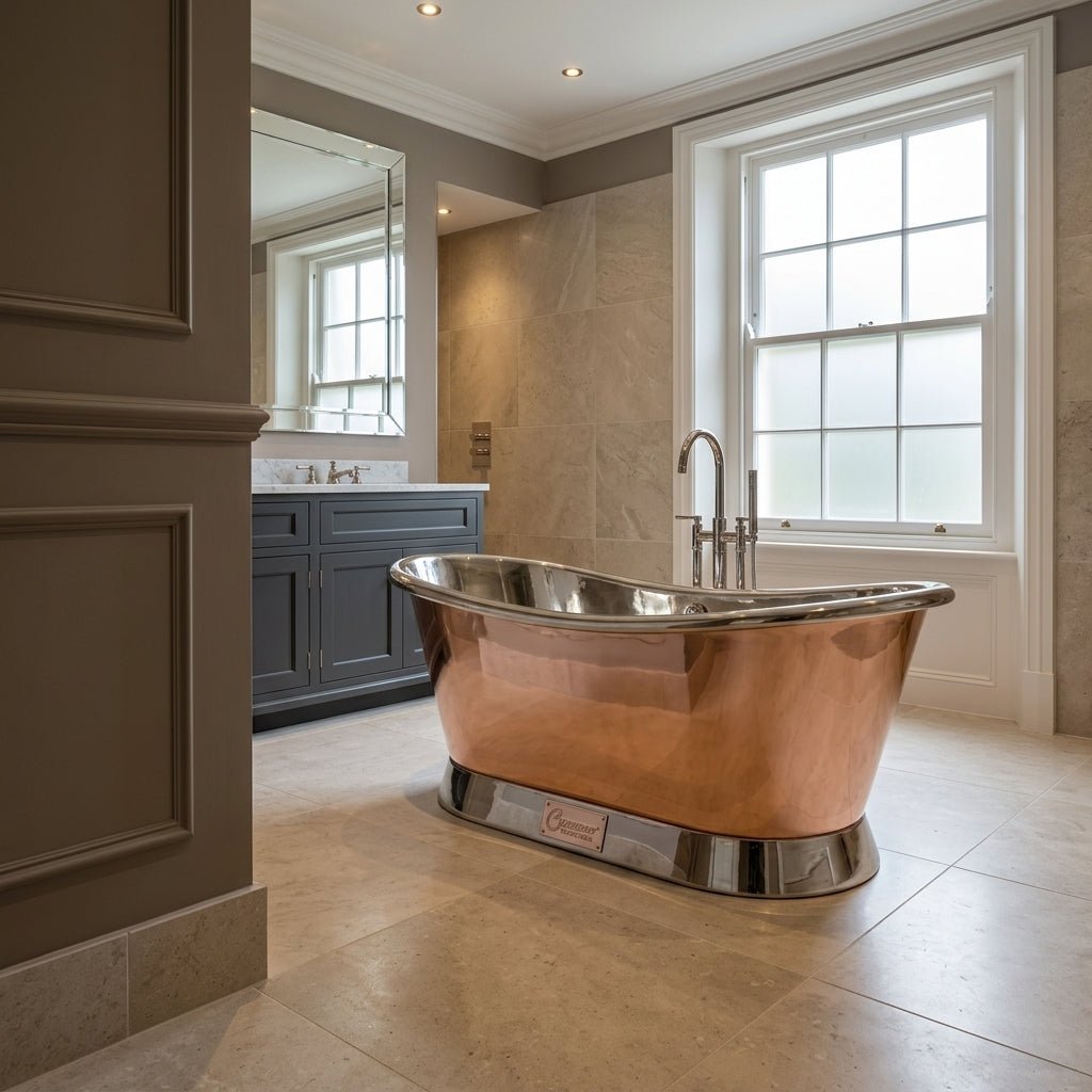 Coppersmith Creations Slanting Base Copper Bathtub Nickel Inside & on Base Copper Outside in Copper