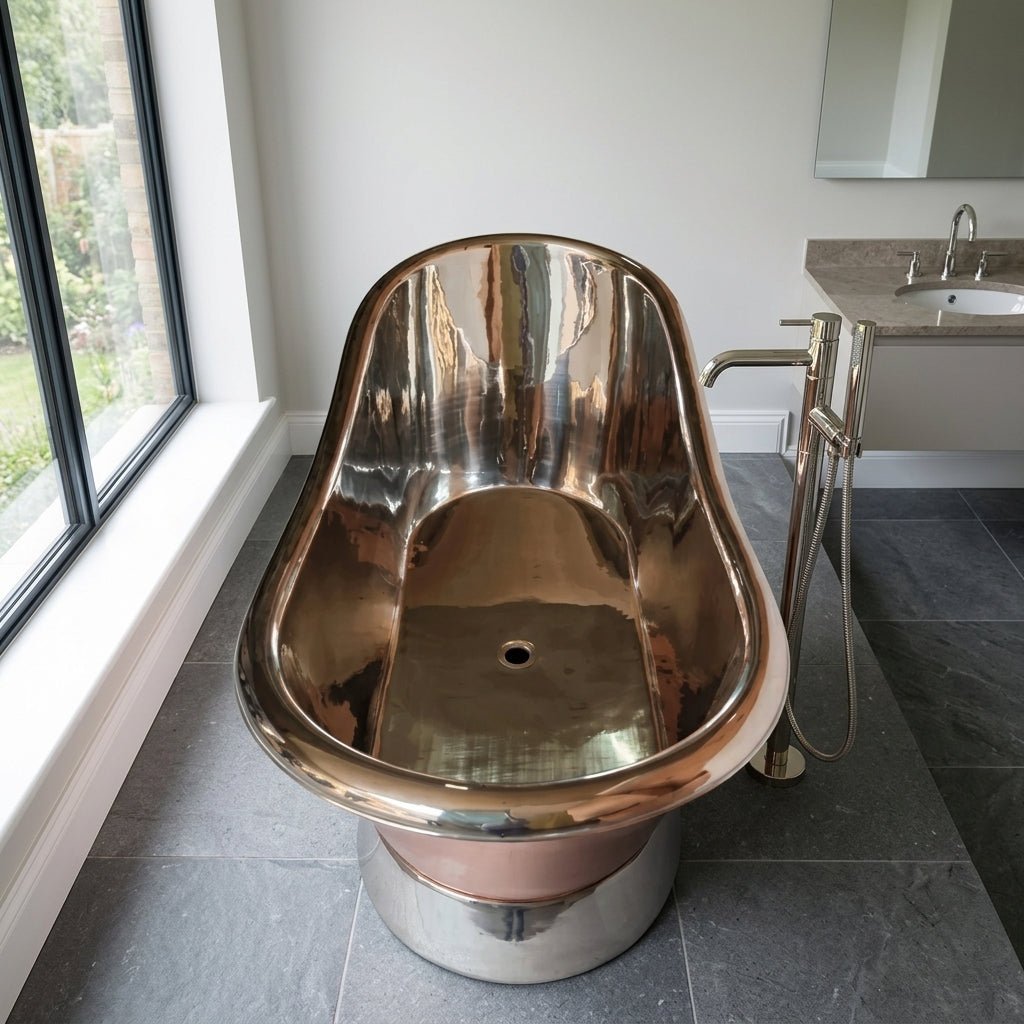 Coppersmith Creations Slanting Base Copper Bathtub Nickel Inside & on Base Copper Outside in Copper