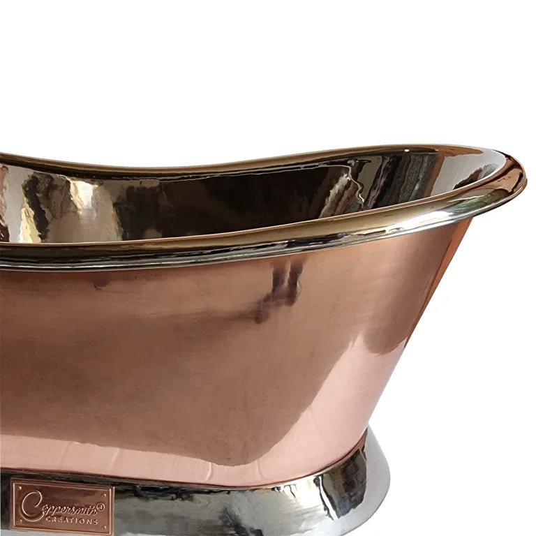 Coppersmith Creations Slanting Base Copper Bathtub Nickel Inside & on Base Copper Outside in Copper