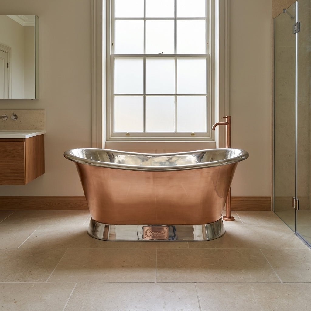 Coppersmith Creations Slanting Base Copper Bathtub Nickel Inside & on Base Copper Outside in Copper
