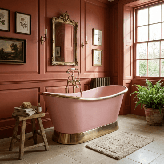 Coppersmith Creations Slanting Base Copper Bathtub Nickel Inside & on Base Pink Exterior in Pink