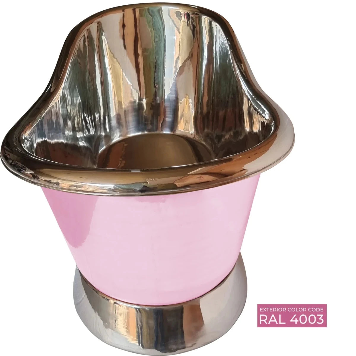 Coppersmith Creations Slanting Base Copper Bathtub Nickel Inside & on Base RAL 4003 Exterior in RAL 4003