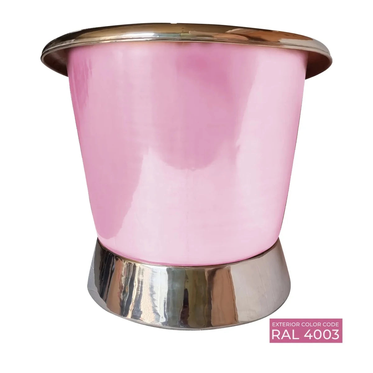 Coppersmith Creations Slanting Base Copper Bathtub Nickel Inside & on Base RAL 4003 Exterior in RAL 4003