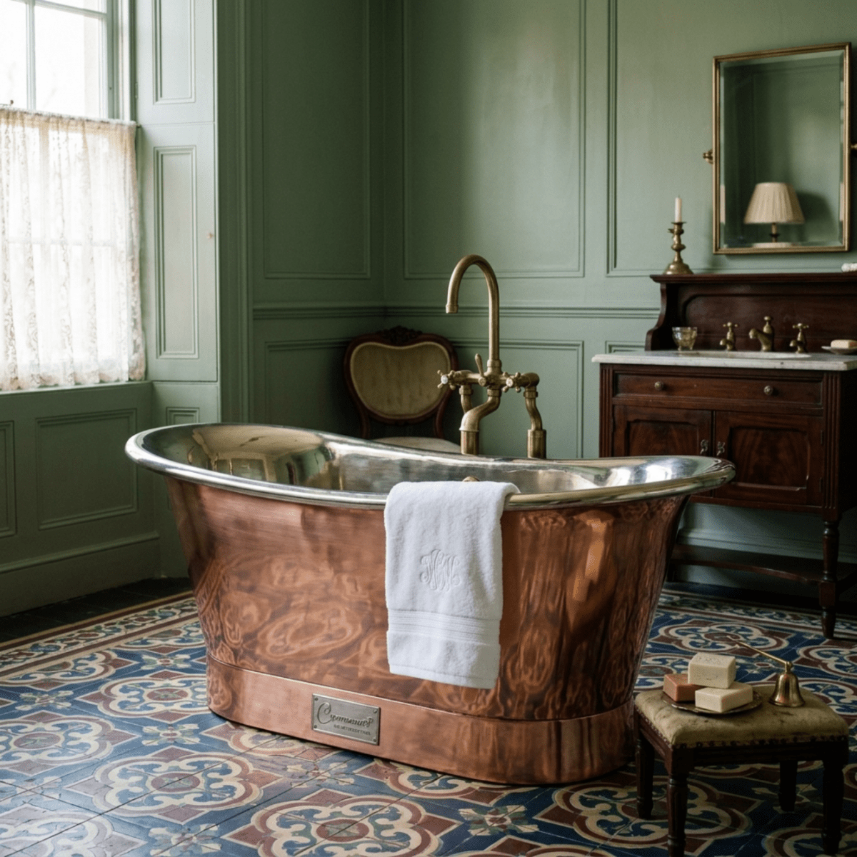 Coppersmith Creations Straight Base Copper Bathtub Nickel Inside in Copper