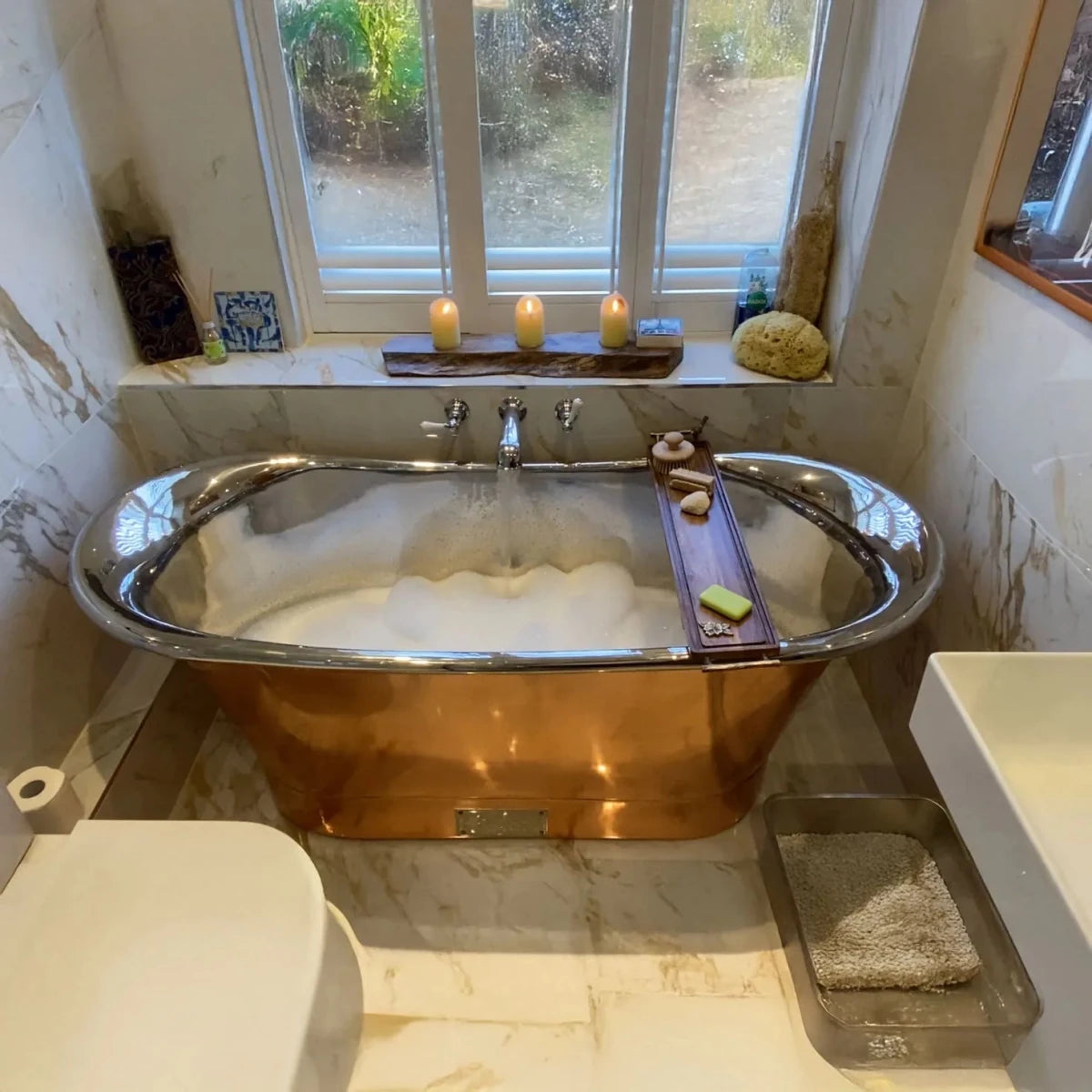 Coppersmith Creations Straight Base Copper Bathtub Nickel Inside in Copper