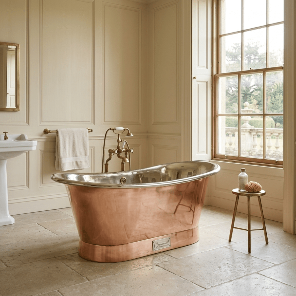 Coppersmith Creations Straight Base Copper Bathtub Nickel Inside in Copper