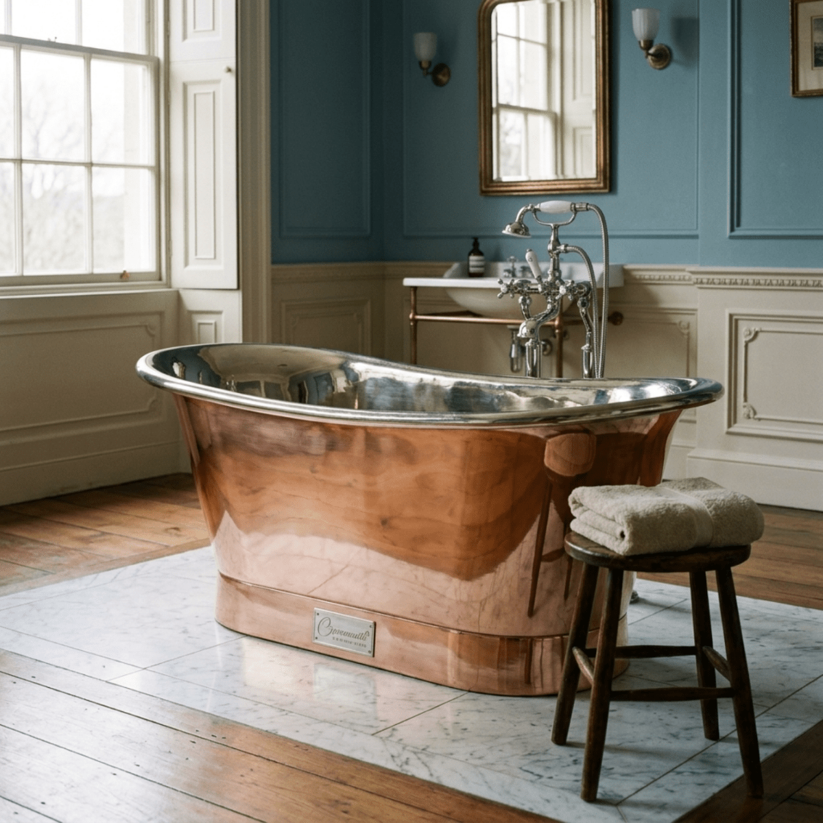 Coppersmith Creations Straight Base Copper Bathtub Nickel Inside in Copper