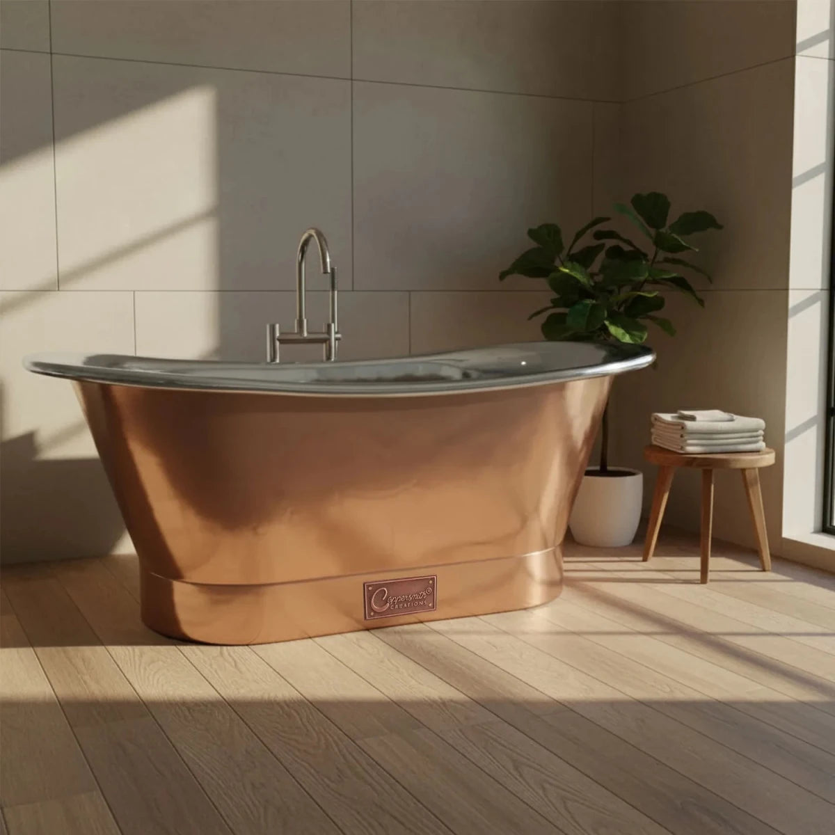 Coppersmith Creations Straight Base Copper Bathtub Nickel Inside in Copper