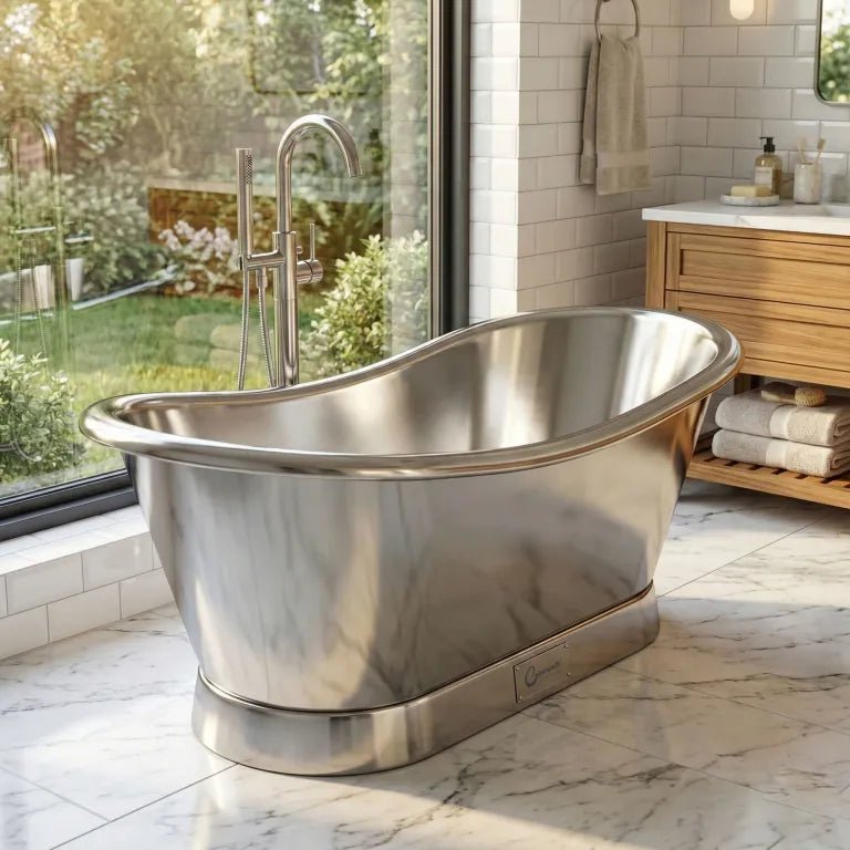Coppersmith Slanting Base Stainless Steel Bathtub Full Steel Finish in Steel