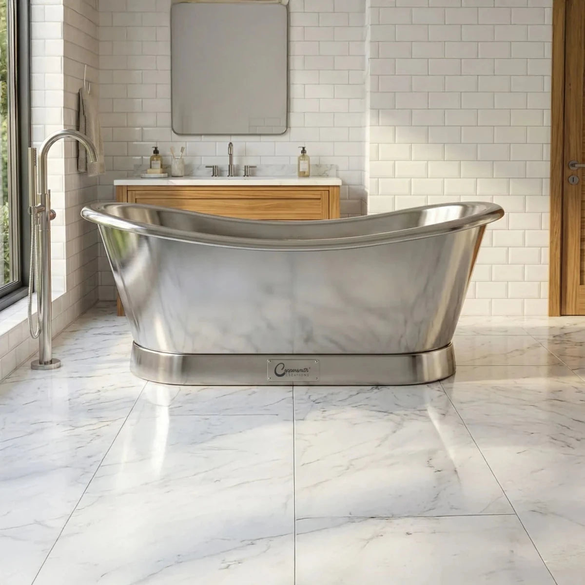 Coppersmith Slanting Base Stainless Steel Bathtub Full Steel Finish in Steel