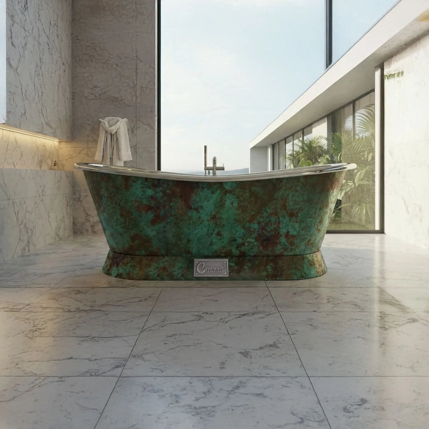 Coppersmith Slanting Base Stainless Steel Bathtub Weathered Patina Exterior in L1680 x W725 x H715