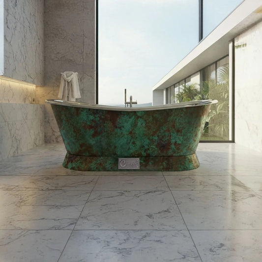 Coppersmith Slanting Base Stainless Steel Bathtub Weathered Patina Exterior in L1680 x W725 x H715