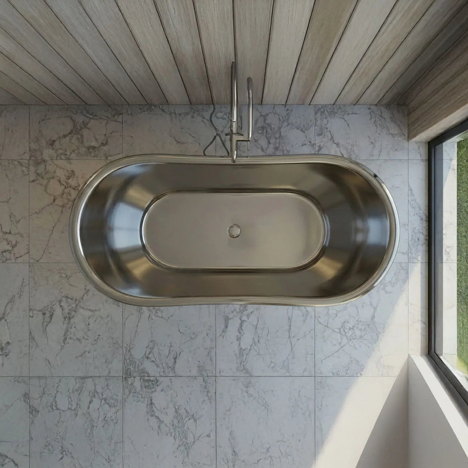 Coppersmith Slanting Base Stainless Steel Bathtub Weathered Patina Exterior in L1680 x W725 x H715