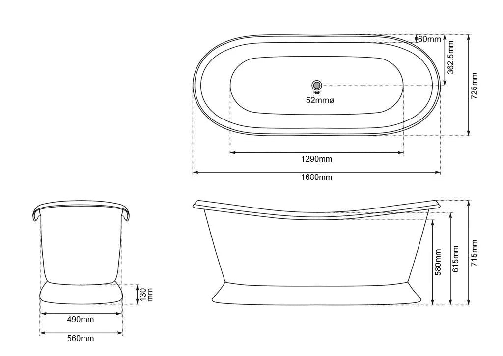 Coppersmith Slanting Base Stainless Steel Bathtub Weathered Patina Exterior in L1680 x W725 x H715