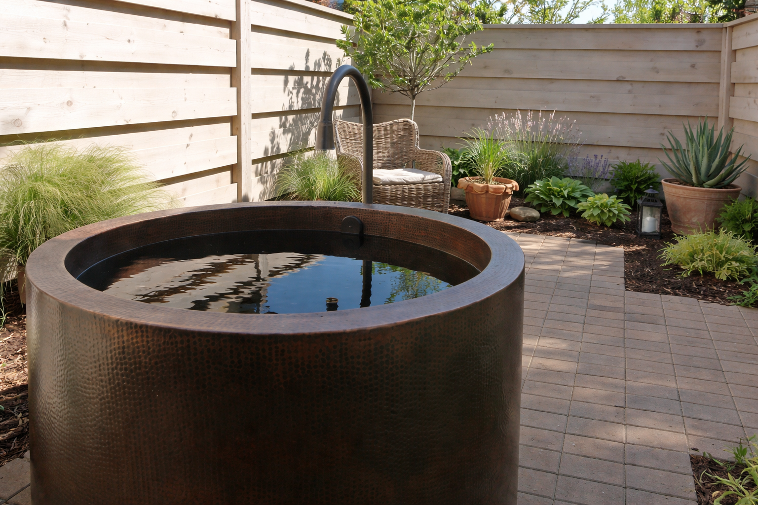 Coppersmith Creations Hammered Antique Japanese Style Soaking Copper Bathtub 45-inch