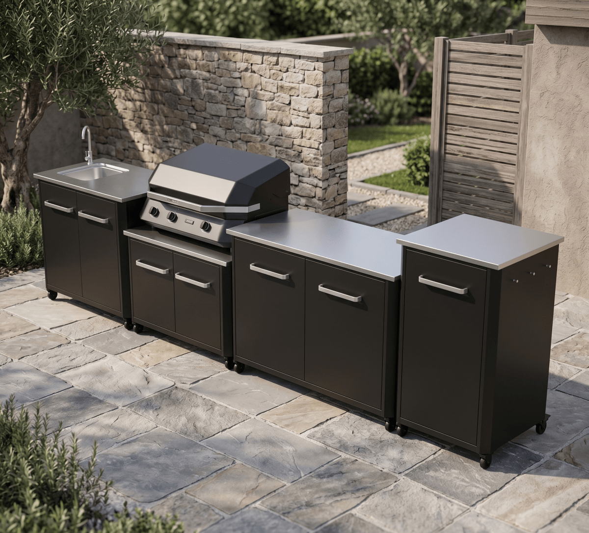 Cozze® Elements Modular Outdoor Kitchen - Gas Grill, Storage and Sink with Optional Pizza Oven in Black
