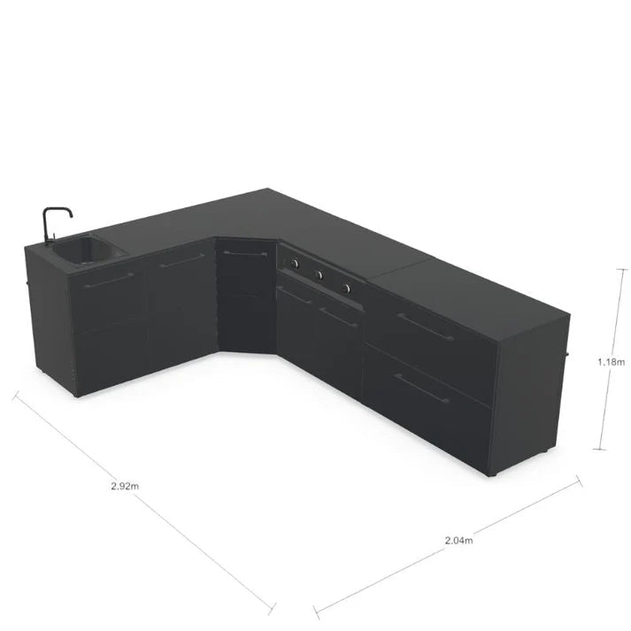 Cozze® Elements Modular Outdoor Kitchen - L Shaped with Grill, Storage and Sink in Black