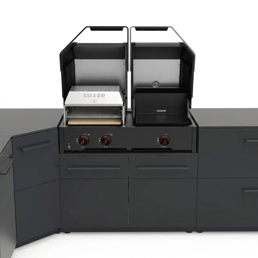 Cozze® Elements Modular Outdoor Kitchen - L Shaped with Grill, Storage and Sink in Black