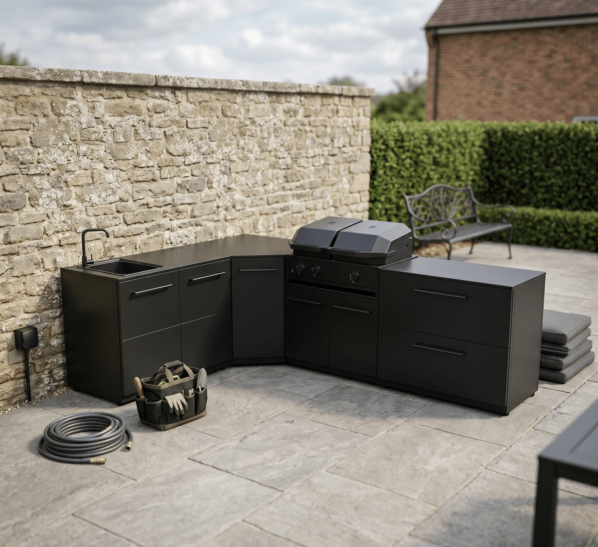 Cozze® Elements Modular Outdoor Kitchen - L Shaped with Grill, Storage and Sink in Black