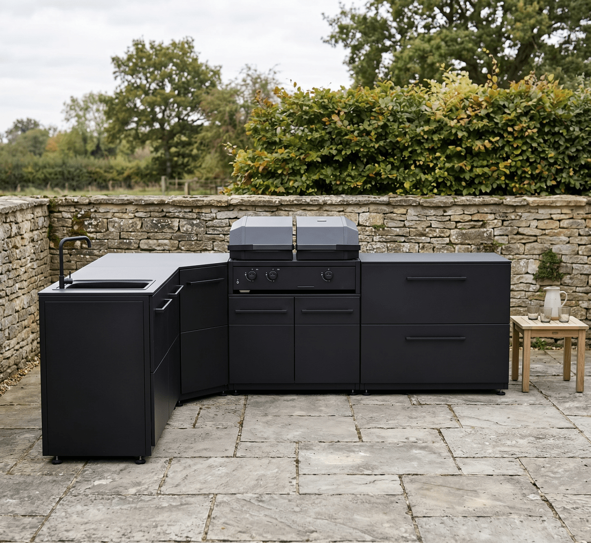 Cozze® Elements Modular Outdoor Kitchen - L Shaped with Grill, Storage and Sink in Black
