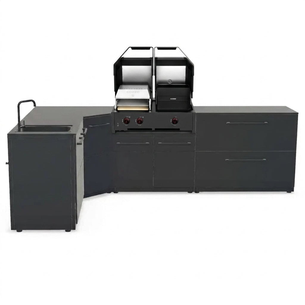 Cozze® Elements Modular Outdoor Kitchen - L Shaped with Grill, Storage and Sink in Black