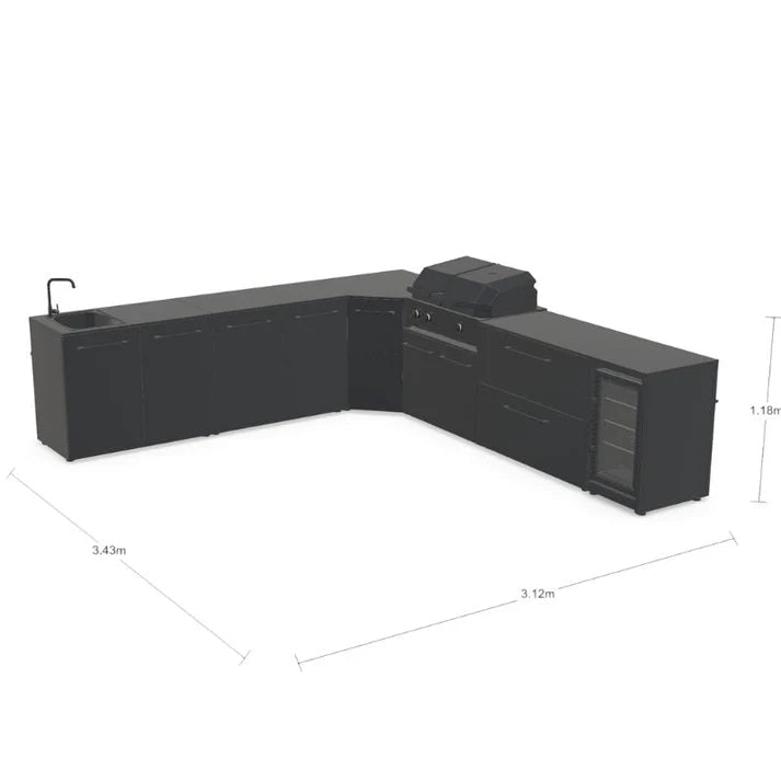 Cozze® Elements Modular Outdoor Kitchen - L Shaped with Grill, Storage, Fridge and Sink in Black