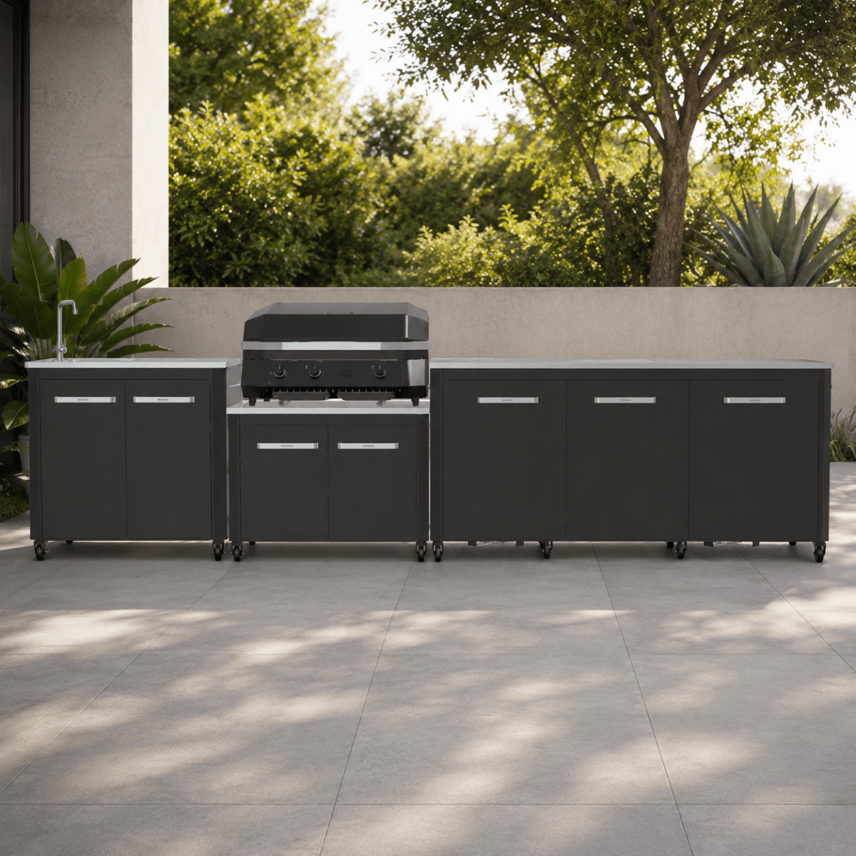 Cozze® Elements Modular Outdoor Kitchen with Gas Grill, Extra Storage and Sink in Black