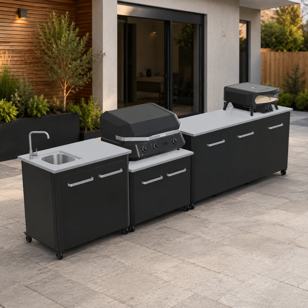 Cozze® Elements Modular Outdoor Kitchen with Gas Grill, Extra Storage and Sink in Black