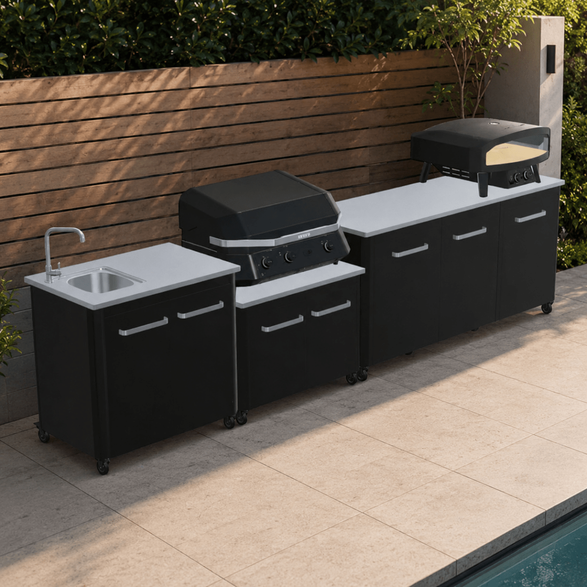Cozze® Elements Modular Outdoor Kitchen with Gas Grill, Extra Storage and Sink in Black