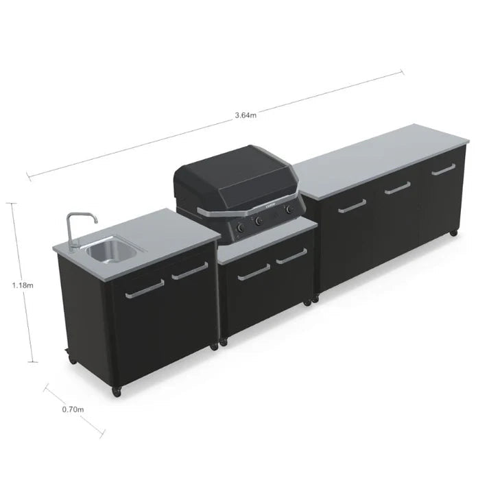 Cozze® Elements Modular Outdoor Kitchen with Gas Grill, Extra Storage and Sink in Black