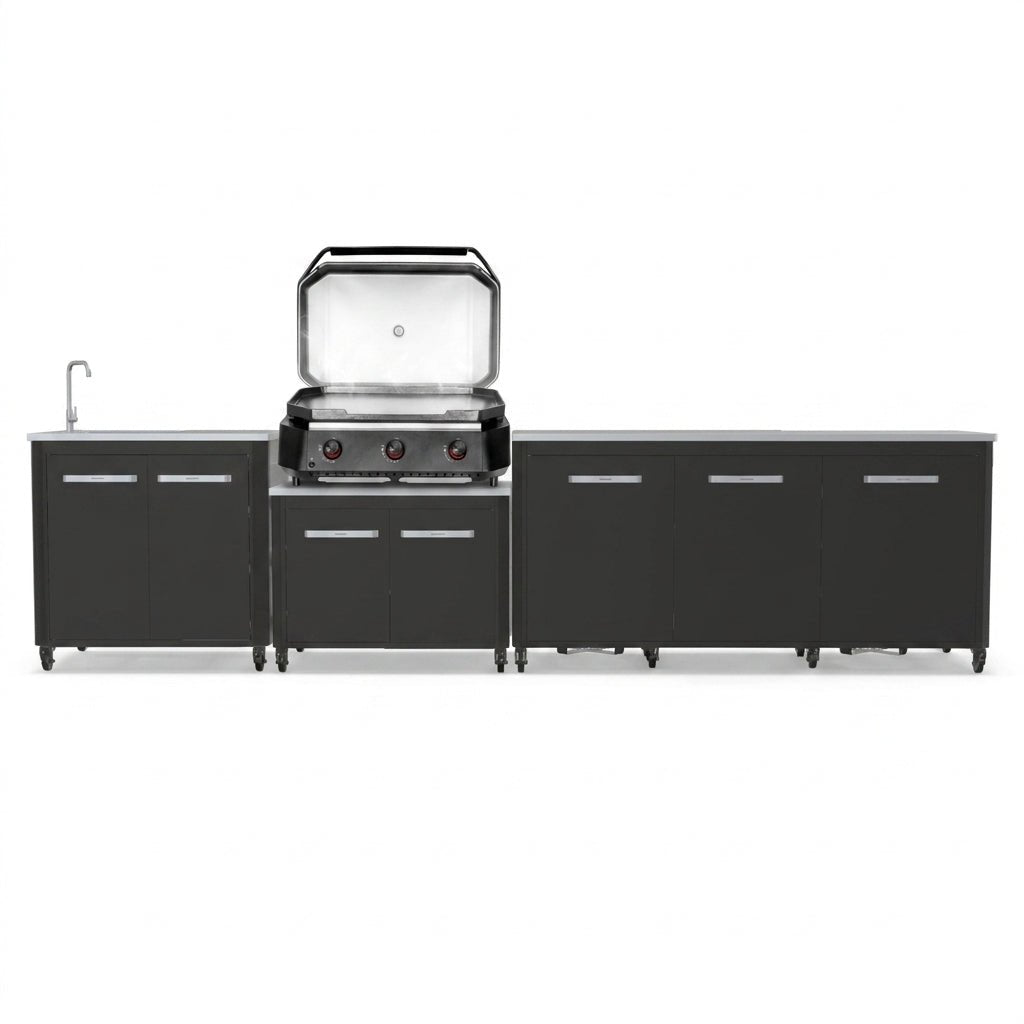 Cozze® Elements Modular Outdoor Kitchen with Gas Grill, Extra Storage and Sink in Black