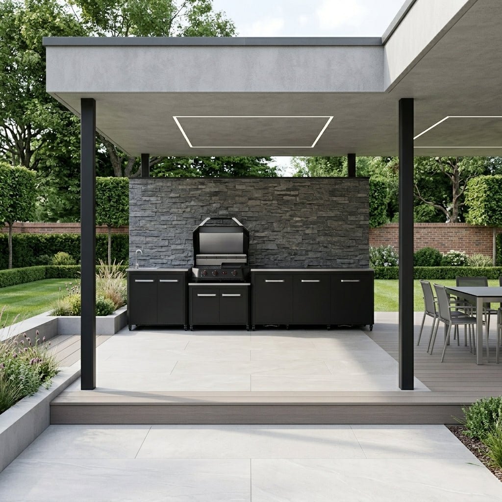 Cozze® Elements Modular Outdoor Kitchen with Gas Grill, Extra Storage and Sink in Black