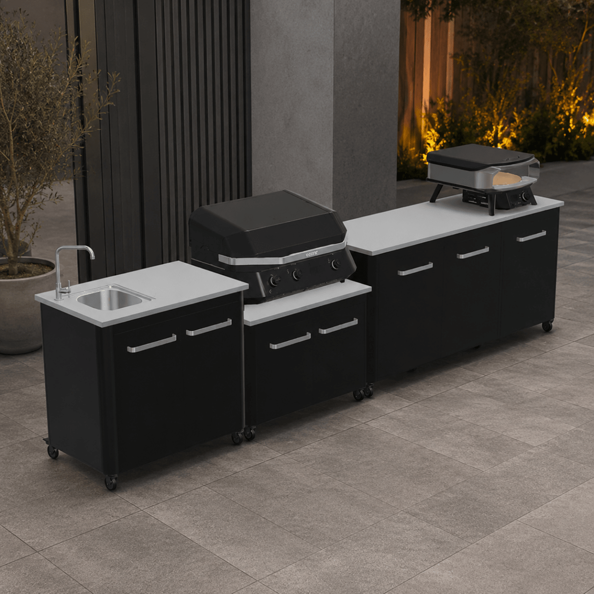 Cozze® Elements Modular Outdoor Kitchen with Gas Grill, Extra Storage and Sink in Black