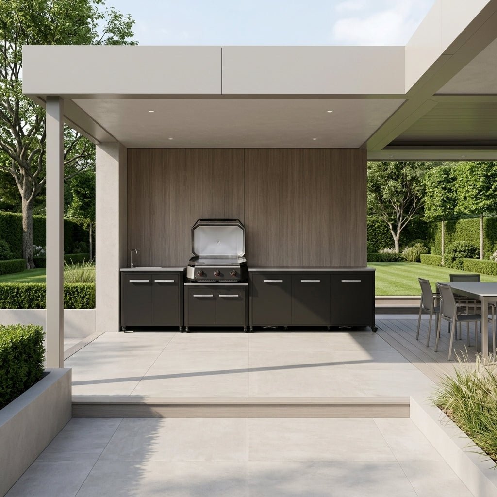 Cozze® Elements Modular Outdoor Kitchen with Gas Grill, Extra Storage and Sink in Black