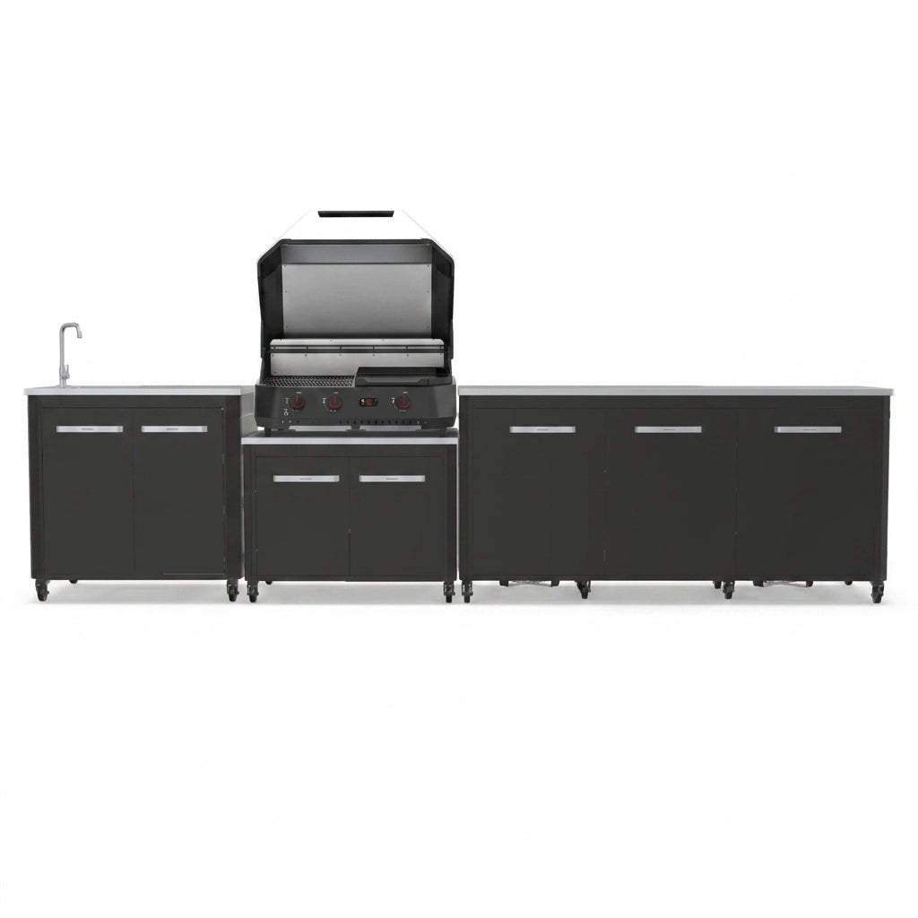 Cozze® Elements Modular Outdoor Kitchen with Gas Grill, Extra Storage and Sink in Black