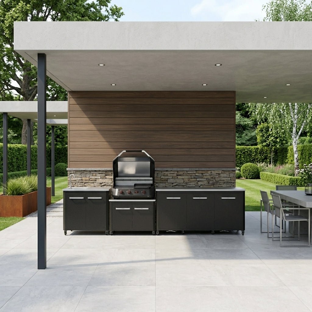 Cozze® Elements Modular Outdoor Kitchen with Gas Grill, Extra Storage and Sink in Black