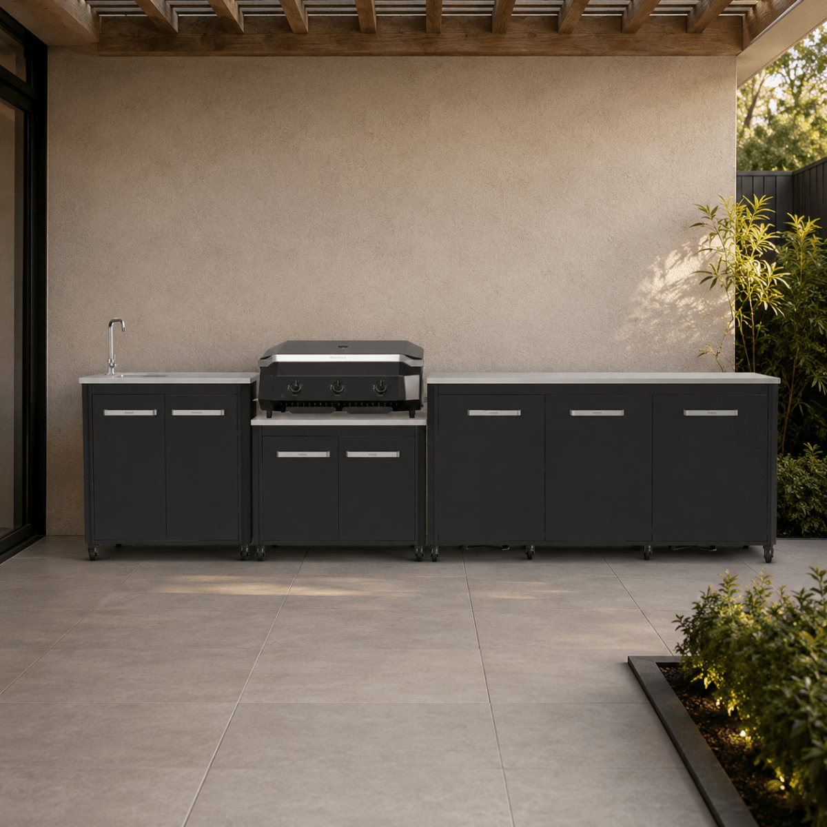 Cozze® Elements Modular Outdoor Kitchen with Gas Grill, Extra Storage and Sink in Black