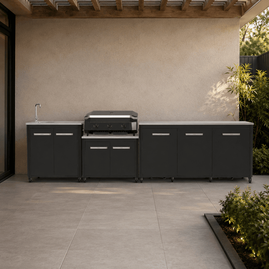 Cozze® Elements Modular Outdoor Kitchen with Gas Grill, Extra Storage and Sink in Black
