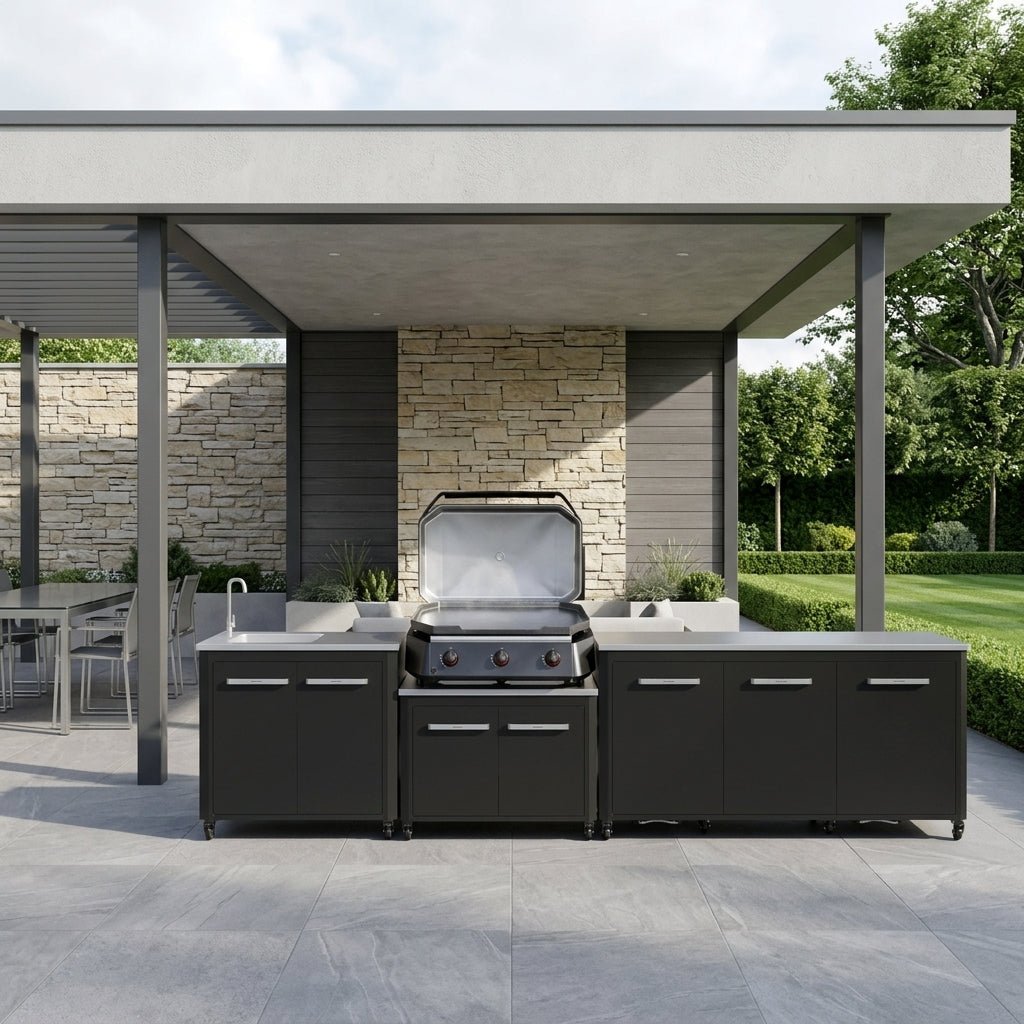 Cozze® Elements Modular Outdoor Kitchen with Gas Grill, Extra Storage and Sink in Black