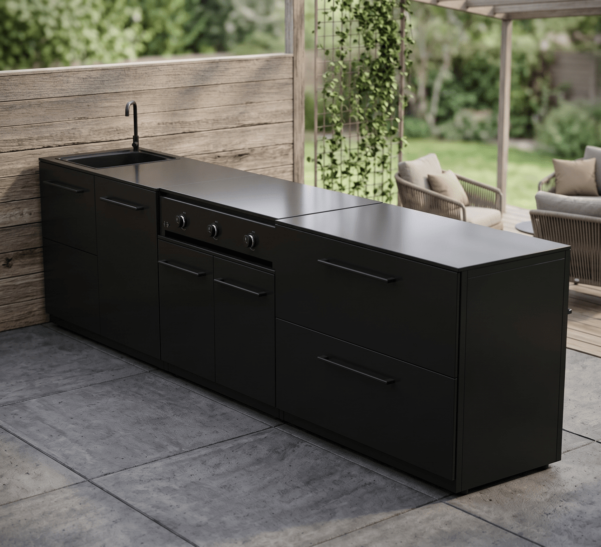 Cozze® Elements Modular Outdoor Kitchen with Gas Grill, Storage and Sink in Black