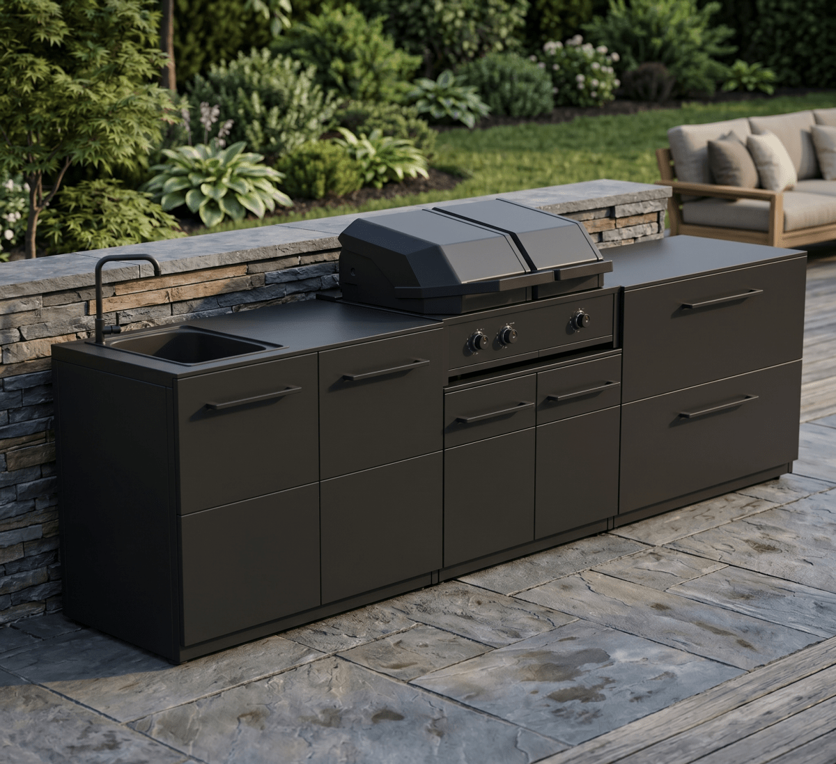 Cozze® Elements Modular Outdoor Kitchen with Gas Grill, Storage and Sink in Black