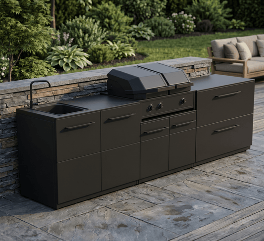 Cozze® Elements Modular Outdoor Kitchen with Gas Grill, Storage and Sink in Black