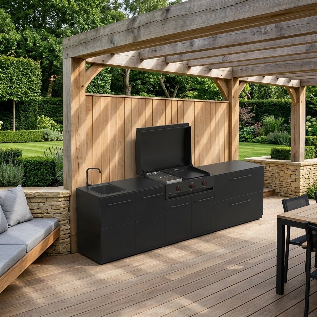 Cozze® Elements Modular Outdoor Kitchen with Gas Grill, Storage and Sink in Black