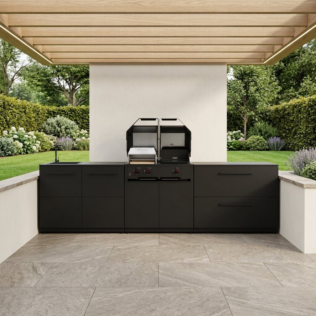Cozze® Elements Modular Outdoor Kitchen with Gas Grill, Storage and Sink in Black