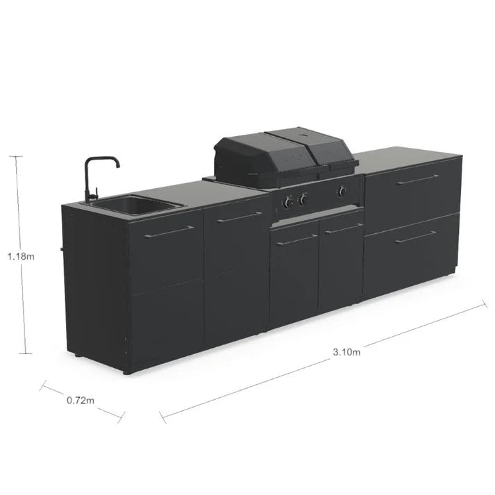 Cozze® Elements Modular Outdoor Kitchen with Gas Grill, Storage and Sink in Black